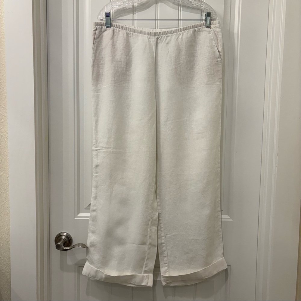 J. Jill Women’s White Love Linen Calf-Length Pants With Pockets Size Petite M